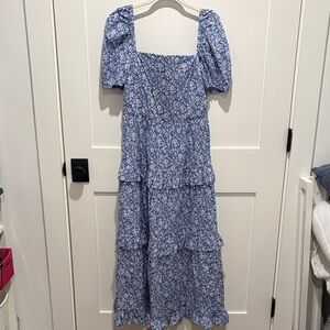Polo by Ralph Lauren Blue and White Floral Midi Dress